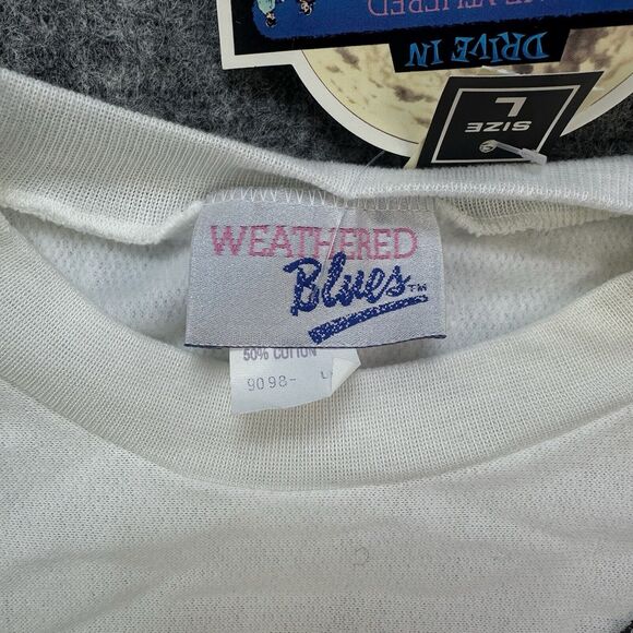 Vintage 90s Sweatshirt White Fringe Lace Half Dolman Made in USA Deadstock - Picture 4 of 13